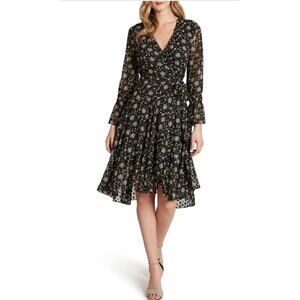 TAHARI Women's Plus Size Floral long Sleeve Chiffon Faux Wrap Dress Size 20W